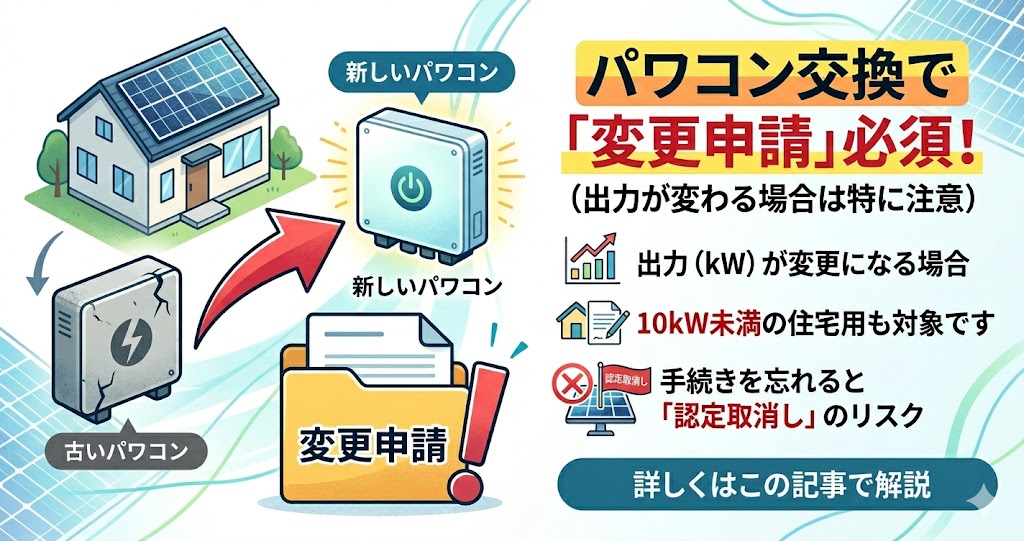 パワコン交換時は要注意！出力変更を伴う場合は「変更認定申請」が必要です！